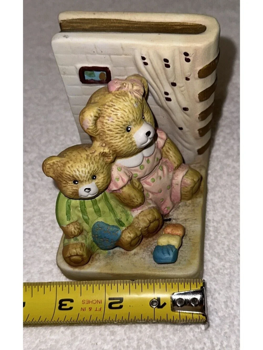 Vintage Hand Painted Teddy Bear Porcelain Bookends Child’s Room Play Room Decor